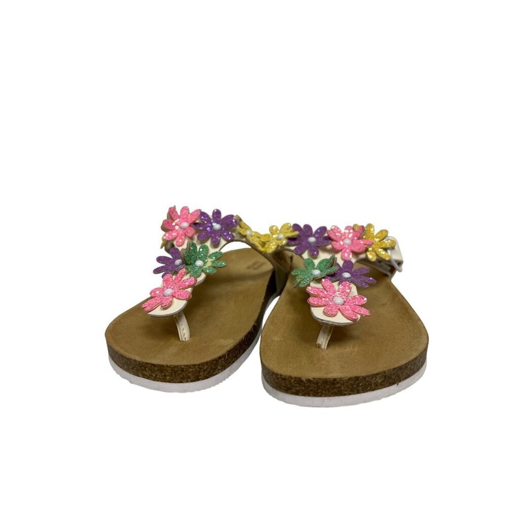 NEW Harper Canyon Girl's Sandals White Floral Slip On Thong Size 4 Youth Adjust